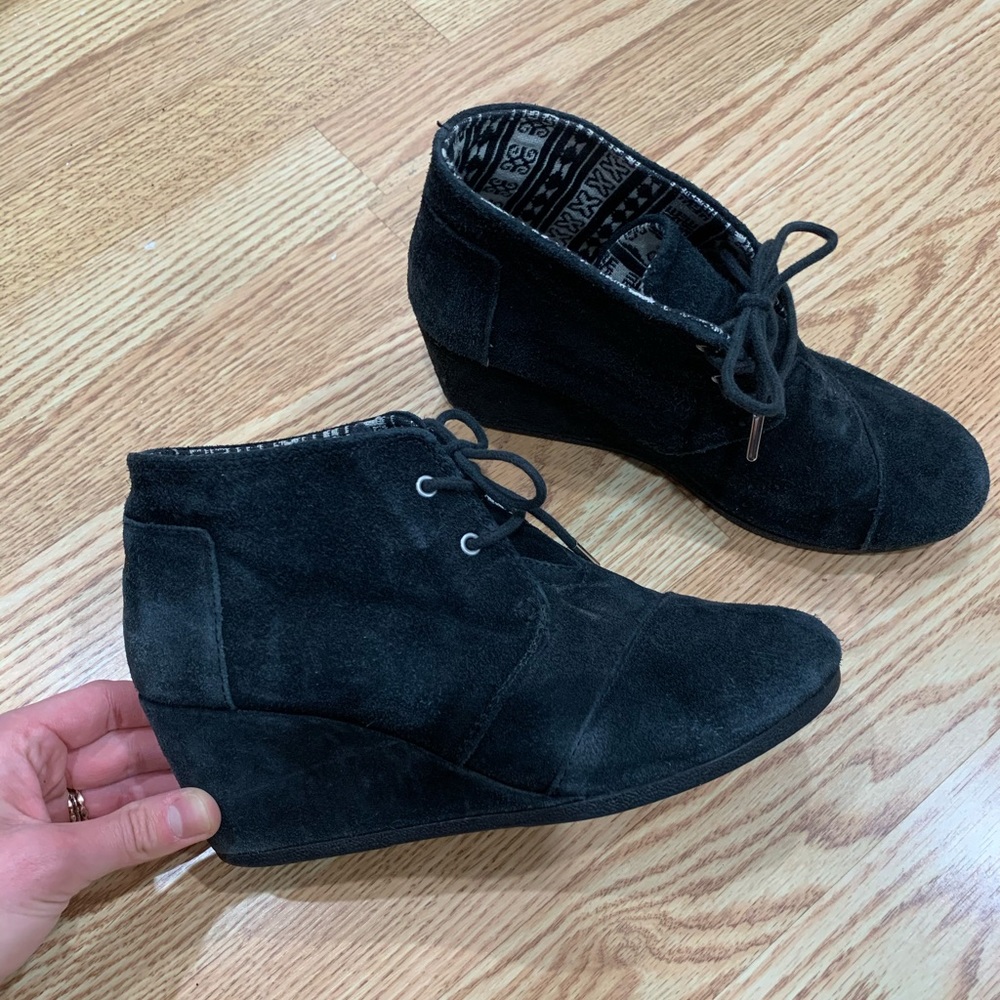 TOMS black bootie wedges